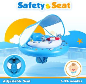 Baby Pool Float with Canopy UPF50+ Sun Protection, Inflatable Kids Pool Floats with Toy Play Console for Baby 6-36 Months