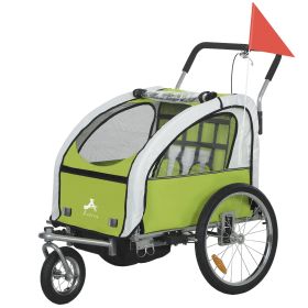 Aosom 2-Seat Elite 360 Swivel Bike Trailer for Kids Bicycle Cargo Trailer with Water-Resistant Windows, Green and White