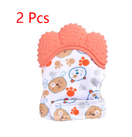 Baby teether baby anti-bite silicone molar gloves children's sound toys (Option: Orange 2 style-1pair)