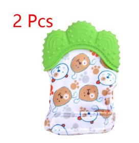 Baby teether baby anti-bite silicone molar gloves children's sound toys (Option: Green 2 style-1pair)