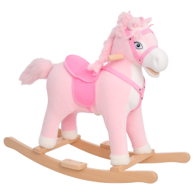 Plush Rocking Horse, Realistic Sounds, Swinging Tail, Pink, Ideal Birth Gift, Joyful Engaging, For 3 Years (Color: Pink)