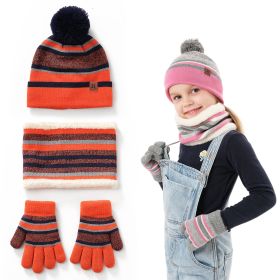 1Set Winter Kids Knitted Hat Scarf Gloves 3Pcs Boys Girls Winter Warm Beanie Hat And Glove Scarf Set Beanie Neck Warmer Mittens For 4- To 7 Years (Color: Orange)