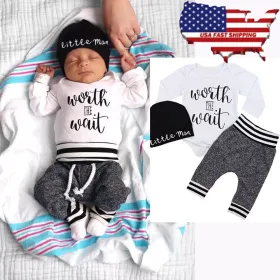 US Newborn Baby Boy Girl Tops Romper Bodysuit Jumpsuit Pants Outfits Clothes Set (Option: 70cm)