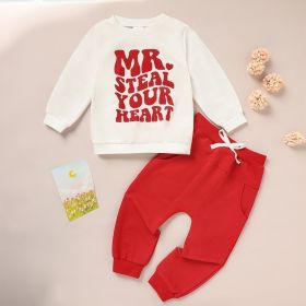 Toddler Baby Tracksuit 2 Piece Set, Fall Winter Long Sleeve Letter Print Pullover With Drawstring Pants For Infants (Option: White-3to6 Month)