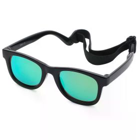 0-24 Months Newborn Baby Bendable Flexible Polarized Sunglasses with Strap Infant Boy Girls Square Silicone Frame Mirrored UV400 (Frame Color: 0-24 Month, Lenses Color: Black Green Mirror)