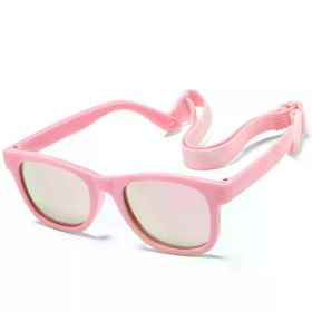 0-24 Months Newborn Baby Bendable Flexible Polarized Sunglasses with Strap Infant Boy Girls Square Silicone Frame Mirrored UV400 (Frame Color: 0-24 Month, Lenses Color: Pink Pink Mirror)