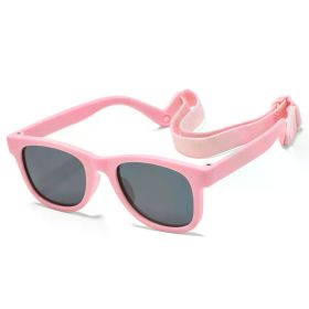 0-24 Months Newborn Baby Bendable Flexible Polarized Sunglasses with Strap Infant Boy Girls Square Silicone Frame Mirrored UV400 (Frame Color: 0-24 Month, Lenses Color: Pink Grey)
