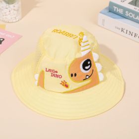 Baby children summer new fisherman hat thin cute dinosaur embroidery go out sunshade sunscreen fisherman hat (Color: Yellow)