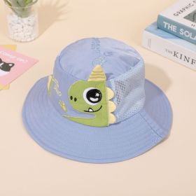 Baby children summer new fisherman hat thin cute dinosaur embroidery go out sunshade sunscreen fisherman hat (Color: Blue)