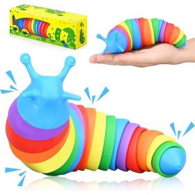 Fidget Slug; Articulated Sensory Slug Toy Makes Relaxing Sound; Caterpillar Fidget Toys Stress Relief Gifts (Color: Blue)