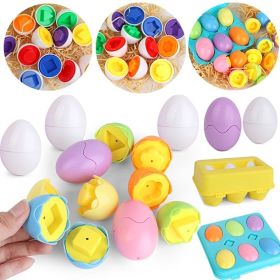Color Shape Matching Eggs; Educational Easter Eggs Set Toy With Blue Egg Holder; Early Learning Shapes & Sorting Recognition Puzzle Skills Study For T (Color: YELLOW BOX)