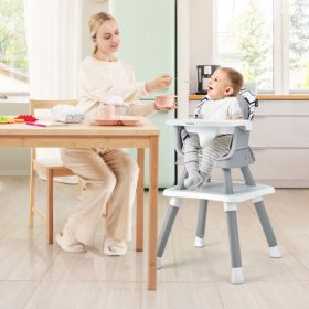 6-in-1 Convertible Baby High Chair with Adjustable Removable Tray (Color: Gray and White)