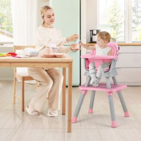6-in-1 Convertible Baby High Chair with Adjustable Removable Tray (Color: Pink)