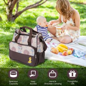 5Pcs Baby Nappy Diaper Bags Set Mummy Diaper Handbags with Diaper Pad Food Bag Bottle Bag Travel Tote Bags For Mom Dad (Color: coffee)