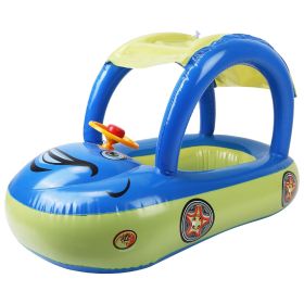 Baby Inflatable Pool Float Car Shaped Toddler Swimming Float Boat Pool Toy Infant Swim Ring Pool with Sun Protection Canopy for 1-3 Year-Old Kids Infa (Color: Dark blue)