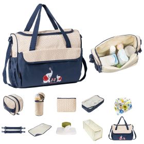 11Pcs Baby Nappy Diaper Bags Set for Mom Dad Mummy Shoulder Bags Multifunctional Diaper Handbags with Food Bag Bottle Bag Diaper Pad Burp Cloth 2 (Color: NavyBlue)