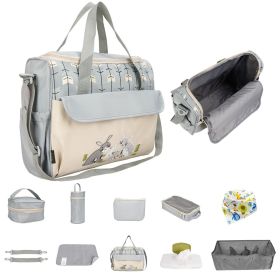 11Pcs Baby Nappy Diaper Bags Set for Mom Dad Mummy Shoulder Bags Multifunctional Diaper Handbags with Food Bag Bottle Bag Diaper Pad Burp Cloth 2 (Color: Grey)