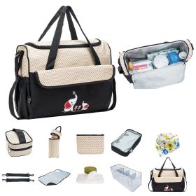 11Pcs Baby Nappy Diaper Bags Set for Mom Dad Mummy Shoulder Bags Multifunctional Diaper Handbags with Food Bag Bottle Bag Diaper Pad Burp Cloth 2 (Color: Black)